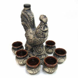 Штоф из керамики с рюмками "Петух" №1253