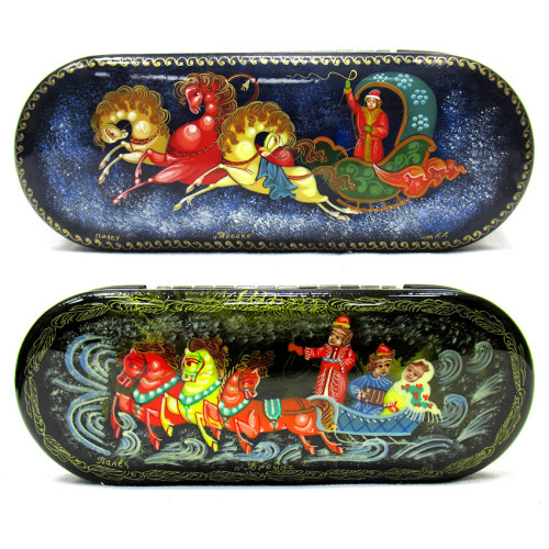 Футляр для очков лаковая миниатюра "Тройка" №1908