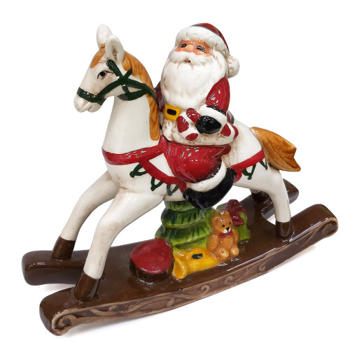 Новогодняя фигурка из керамики "Дед мороз на лошадке-качалке" №110SDYM