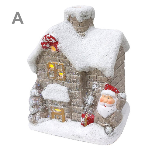 Новогодняя фигурка из керамики с подсветкой "Дед Мороз с подарком в дом" №BA2416B