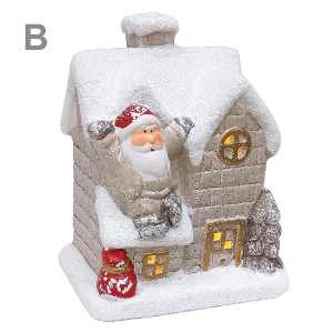 Новогодняя фигурка из керамики с подсветкой "Дед Мороз с подарком в дом" №BA2416B