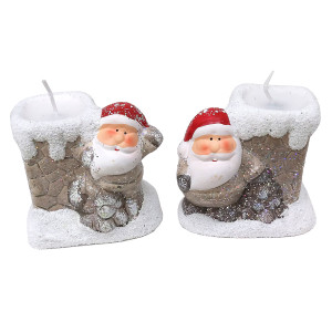 Комплект новогодних подсвечников из керамики "Дед Мороз на валенке" №BA2422B