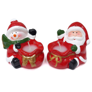 Комплект новогодних подсвечников из керамики "Дед Мороз и Снеговик" №XS7293