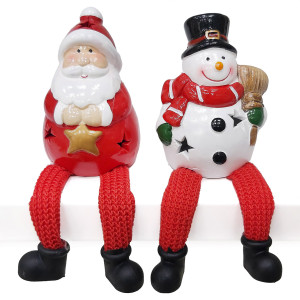 Комплект новогодних фигурок из керамики с подсветкой "Дед Мороз и Снеговик" №YJ2305