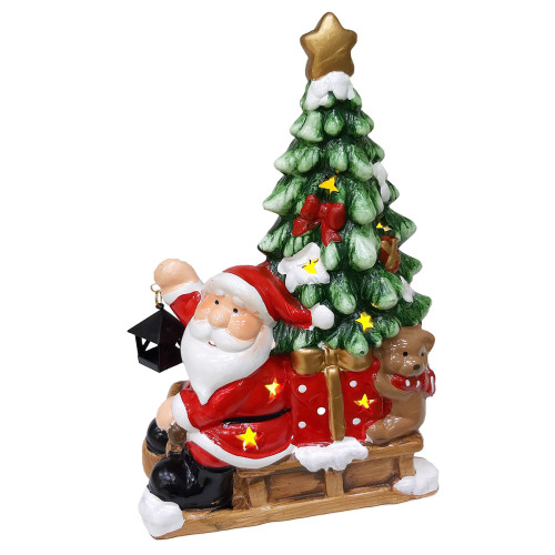 Новогодняя фигурка из керамики с подсветкой "Дед Мороз с ёлкой на санях" №YJ2320