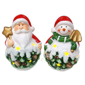 Новогодняя фигурка из керамики с подсветкой "Дед Мороз и Снеговик" №YJ2331