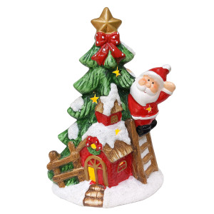 Новогодняя фигурка из керамики с подсветкой "Ёлка возле дома с Дедом Морозом" №YJ2401