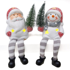 Фигурка из керамики с подсветкой "Дед Мороз и Снеговик с елками" №YJ2423