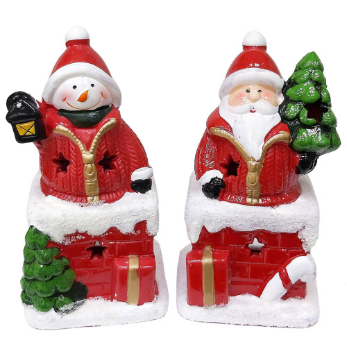 Новогодняя фигурка-подсвечник из керамики "Дед Мороз и Снеговик" №ZY1809
