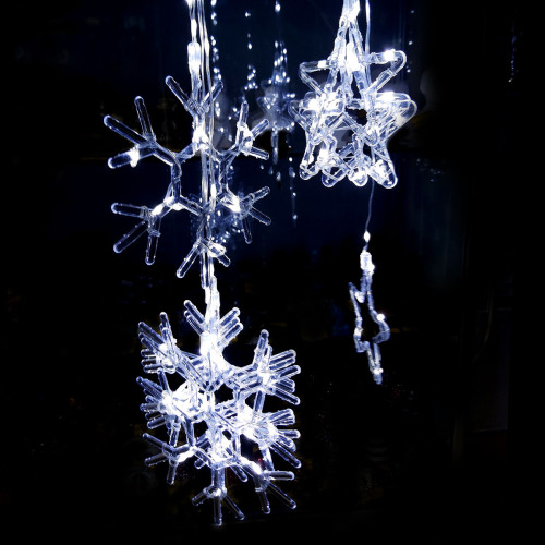 Светодиодная гирлянда бахрома "Снежинки - звезды" №6261-10