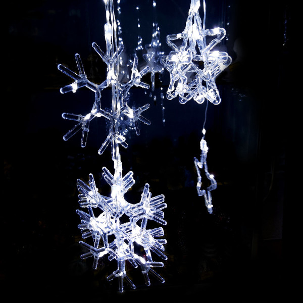 Светодиодная гирлянда бахрома "Снежинки - звезды" №6261-10 Светодиодная гирлянда бахрома "Снежинки - звезды" №6261-10
