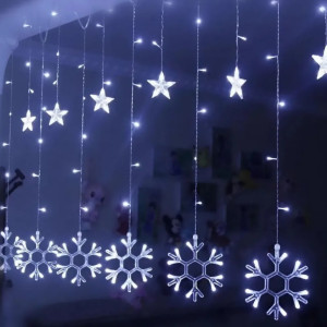 Светодиодная гирлянда бахрома "Снежинки - звезды" №6261-10