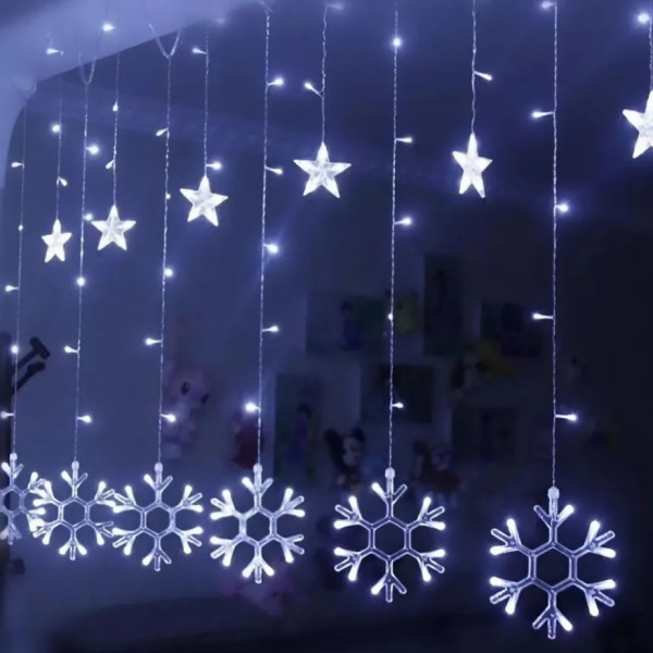 Светодиодная гирлянда бахрома "Снежинки - звезды" №6261-10