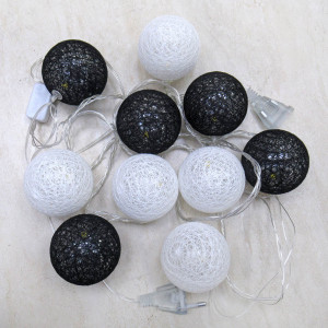 Светодиодная гирлянда "Хлопковые шарики" белая с черным №NC-27