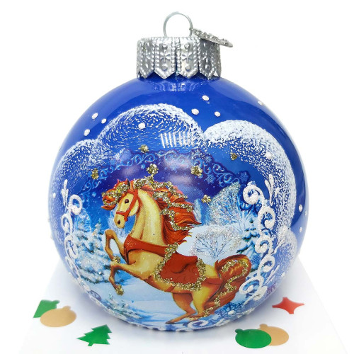 Ёлочная игрушка Шар "Конь зимний" в упаковке №KU-100-254025