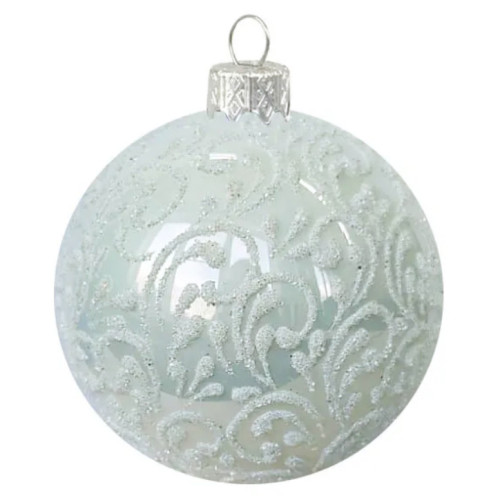 Ёлочная игрушка Шар "Вьюнок-веточка морозная" белый в упаковке №KU-65-18470-1