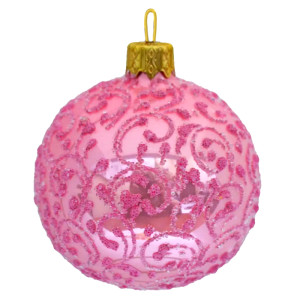 Ёлочная игрушка Шар "Вьюнок-веточка морозная" розовый в упаковке №KU-65-18470-3