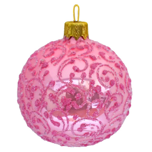 Ёлочная игрушка Шар "Вьюнок-веточка морозная" розовый в упаковке №KU-65-18470-3