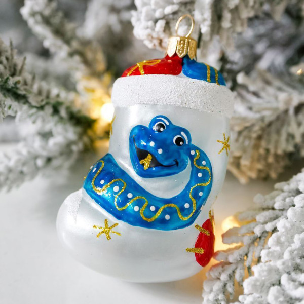 Ёлочная игрушка "Змея Шарлотта на валенке" №C838-25