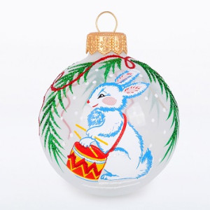 Ёлочная игрушка Шар "Зайчик барабанщик" №C1424
