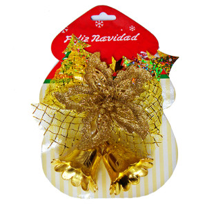 Елочное украшение "Колокольчики с бантиком и цветком" №9160-9