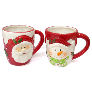 Новогодняя кружка из керамики "Дед Мороз и Снеговик" №B3002