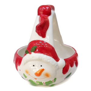 Новогодняя ваза на стол из керамики "Дед Мороз и Снеговик" №B3023