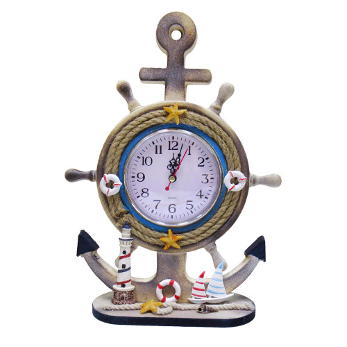 Часы настольные "Морская тема Якорь-штурвал" №2020-39A