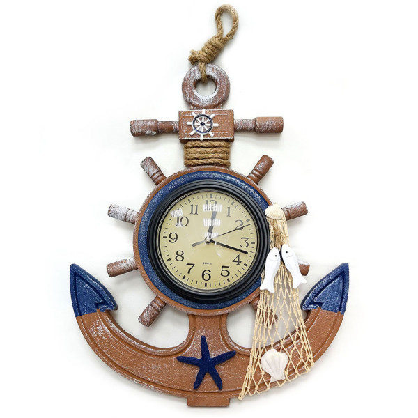 Часы настенные "Морская тема Якорь-штурвал" №4334C Часы настенные "Морская тема Якорь-штурвал" №4334C