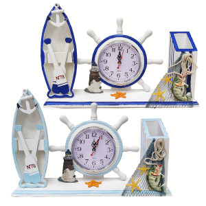 Часы настольные "Морская тема Штурвал лодка и карандашница" №7125-17