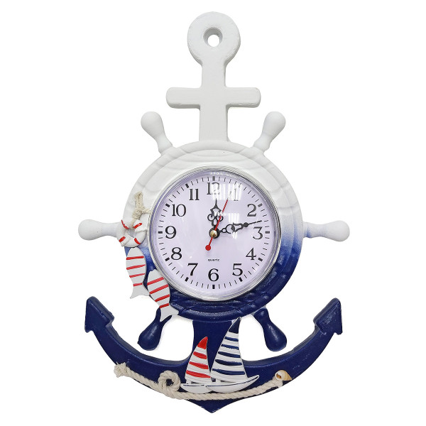 Часы настенные "Морская тема Якорь-штурвал" №K2023-17A Часы настенные "Морская тема Якорь-штурвал" №K2023-17A