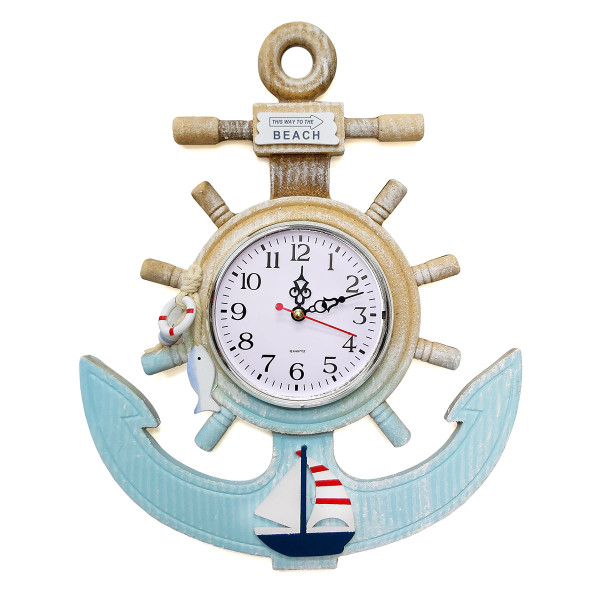 Часы настенные "Морская тема Якорь-штурвал" №K372 Часы настенные "Морская тема Якорь-штурвал" №K372