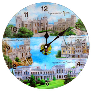 Часы стеклянные 35х35 "Дворцы Крыма" цв. №CH34-3A