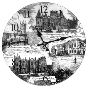 Часы стеклянные 35х35 "Дворцы Крыма" ч/б №CH34-3B