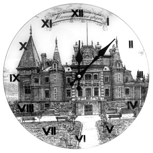 Часы стеклянные 35х35 "Массандровский дворец" ч/б №CH34-5A