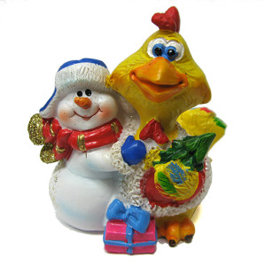 Фигурка из пластика "Петух с Снеговиком" №35483B