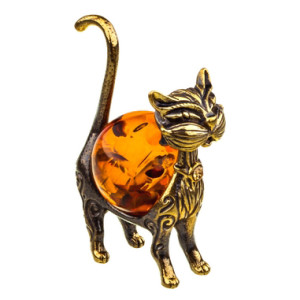 Фигурка из бронзы и янтаря "Кошка" №1359