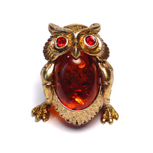 Фигурка из бронзы и янтаря "Сова" №1560