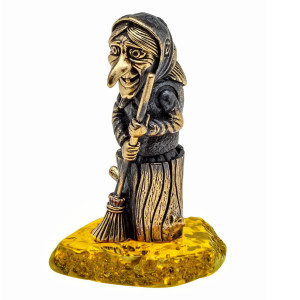 Фигурка из бронзы и янтаря "Баба Яга" №1104B