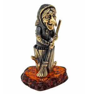 Фигурка из бронзы и янтаря "Баба Яга" №1104K