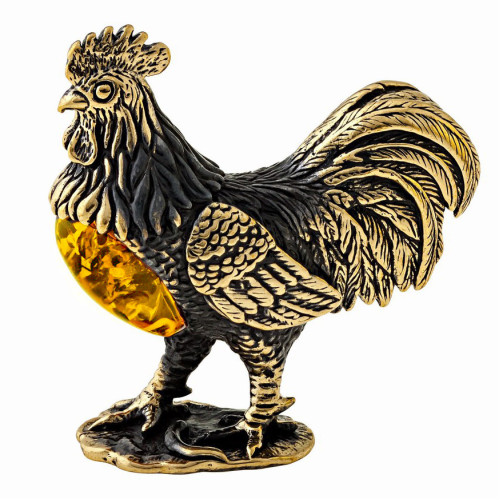 Фигурка из бронзы и янтаря "Петух на подставке" №1256-1B