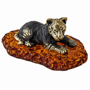 Фигурка из бронзы и янтаря "Тигренок лежащий" №1265K