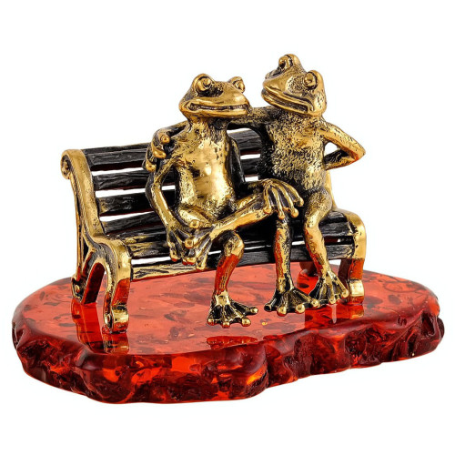 Фигурка из бронзы и янтаря "Лягушки на скамейке" №1400K
