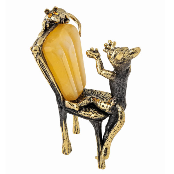 Фигурка из бронзы и янтаря "Кот на стуле ловит мышку" №1442B Фигурка из бронзы и янтаря "Кот на стуле ловит мышку" №1442B