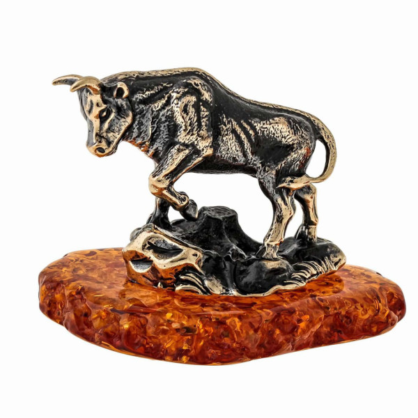 Фигурка из бронзы и янтаря "Бык Брангус" №1521K Фигурка из бронзы и янтаря "Бык Брангус" №1521K