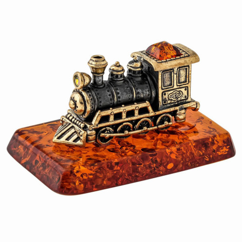Фигурка из бронзы и янтаря "Паровоз" №1601K