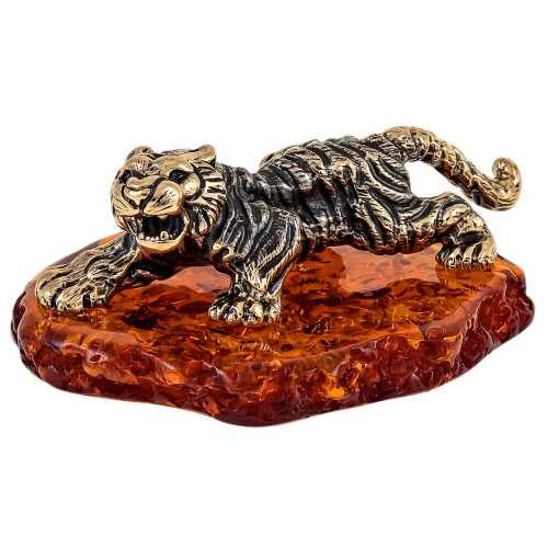 Фигурка из бронзы и янтаря "Тигр свирепый" №1679K