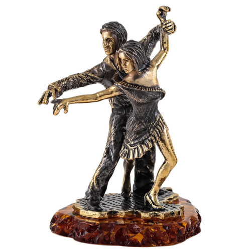 Фигурка из бронзы и янтаря «Парочка Бальные танцы» №1755K