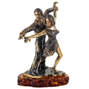 Фигурка из бронзы и янтаря «Парочка Бальные танцы» №1755K