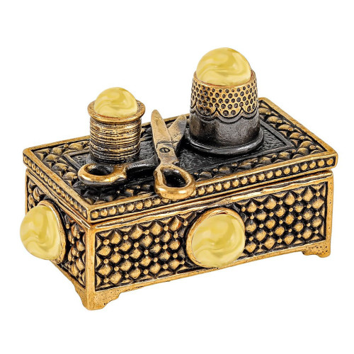 Фигурка из бронзы и янтаря "Сундук Швейный набор под иголки" №1875B